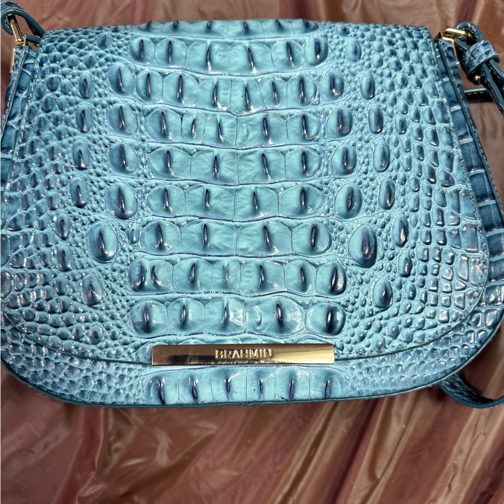 Brahmin Blue Crocodile-Embossed Crossbody Bag